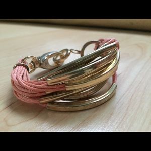 Pink/light coral bracelet with silver accents